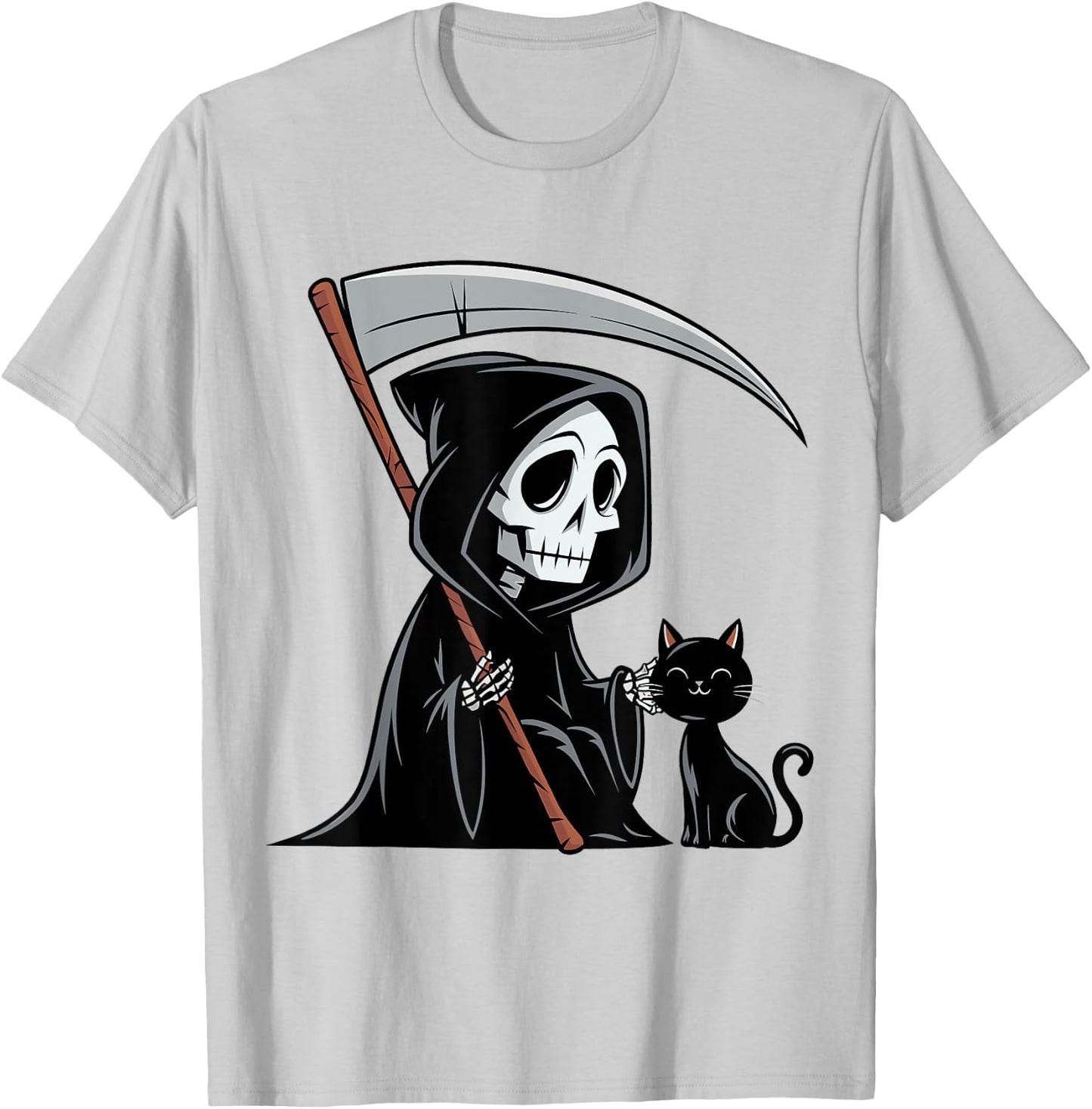 Funny Grim Reaper Black Cat Lovers Spooky Halloween Cats Men Women T-Shirt - T-Shirt | Ash