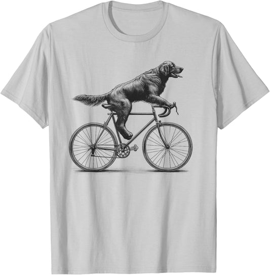 Flat-Coated Retriever Dog Riding Bike Bicycle Biker Cycling T-Shirt - T-Shirt | Ash