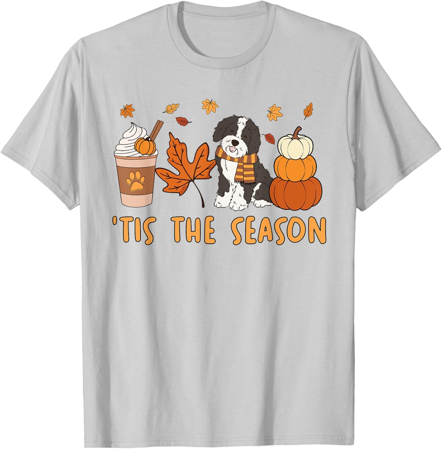 Tis The Season Sheepadoodle Dog Fall Autumn Pumpkin Coffee Women Kids T-Shirt - T-Shirt | Ash