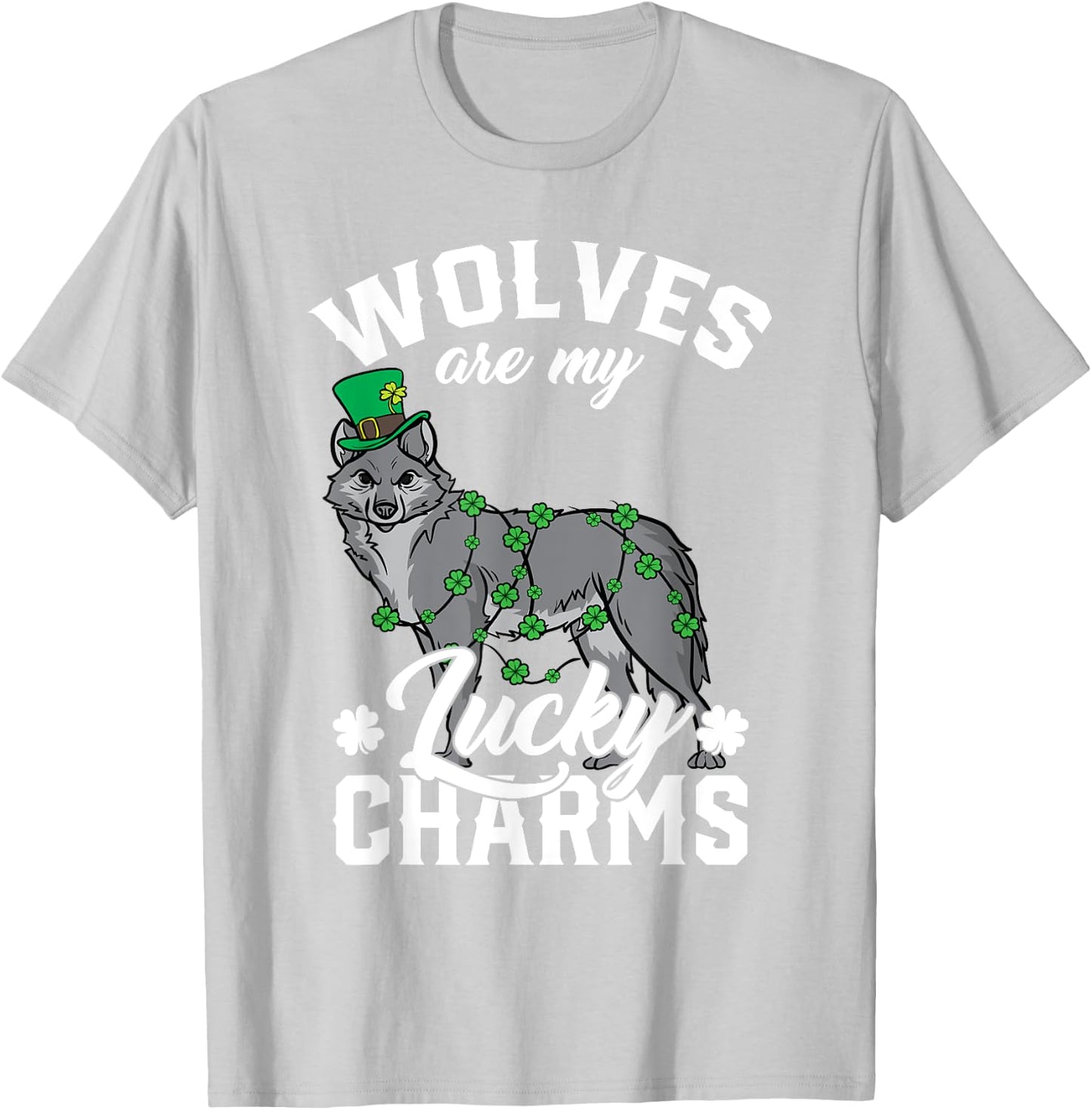 Wolves Are My Lucky Charms St Patricks Day Wolf T-Shirt - T-Shirt | Ash