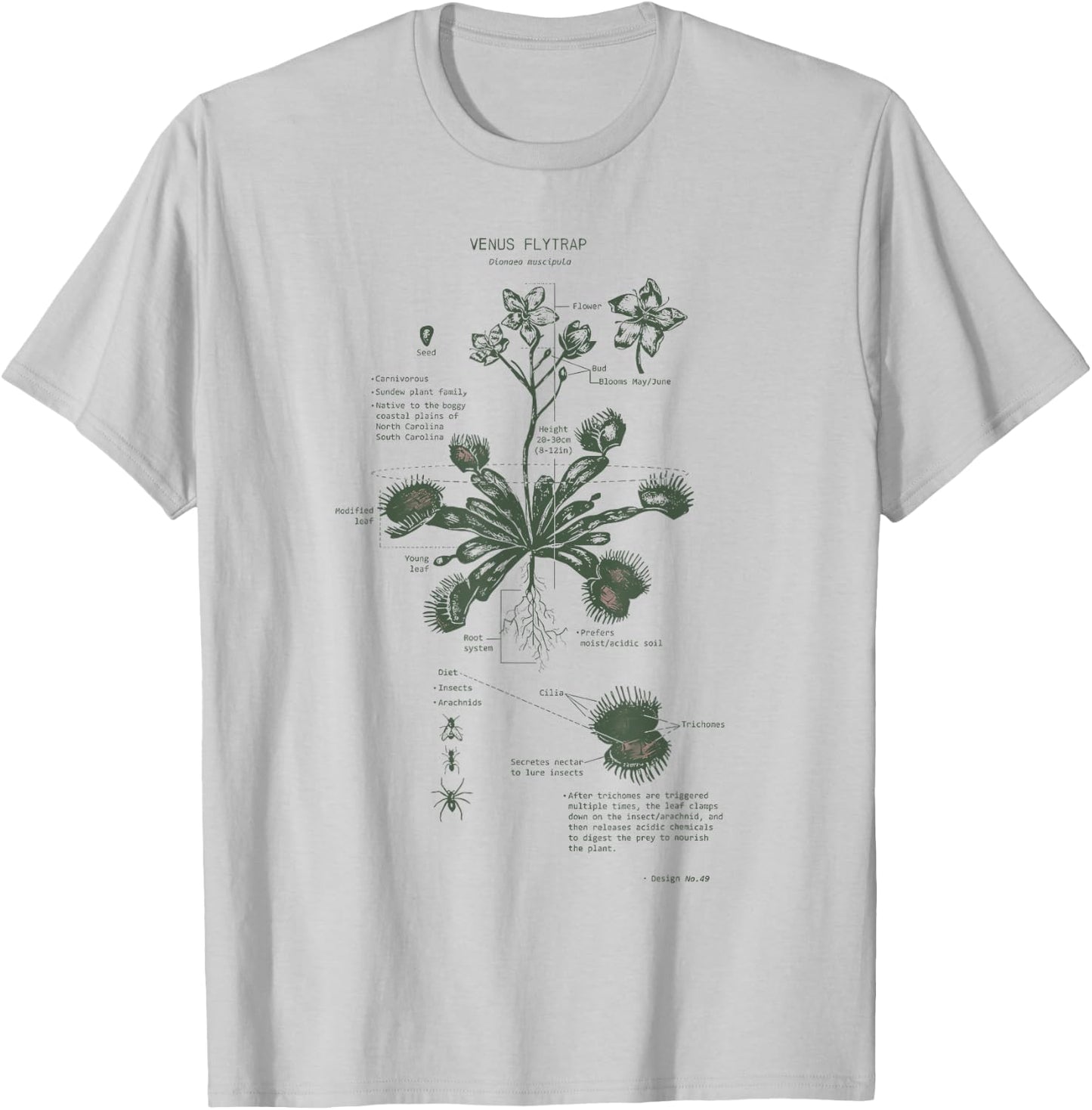 Venus Flytrap Anatomy Diagram Botanical Nature Flower T-Shirt - T-Shirt | Ash