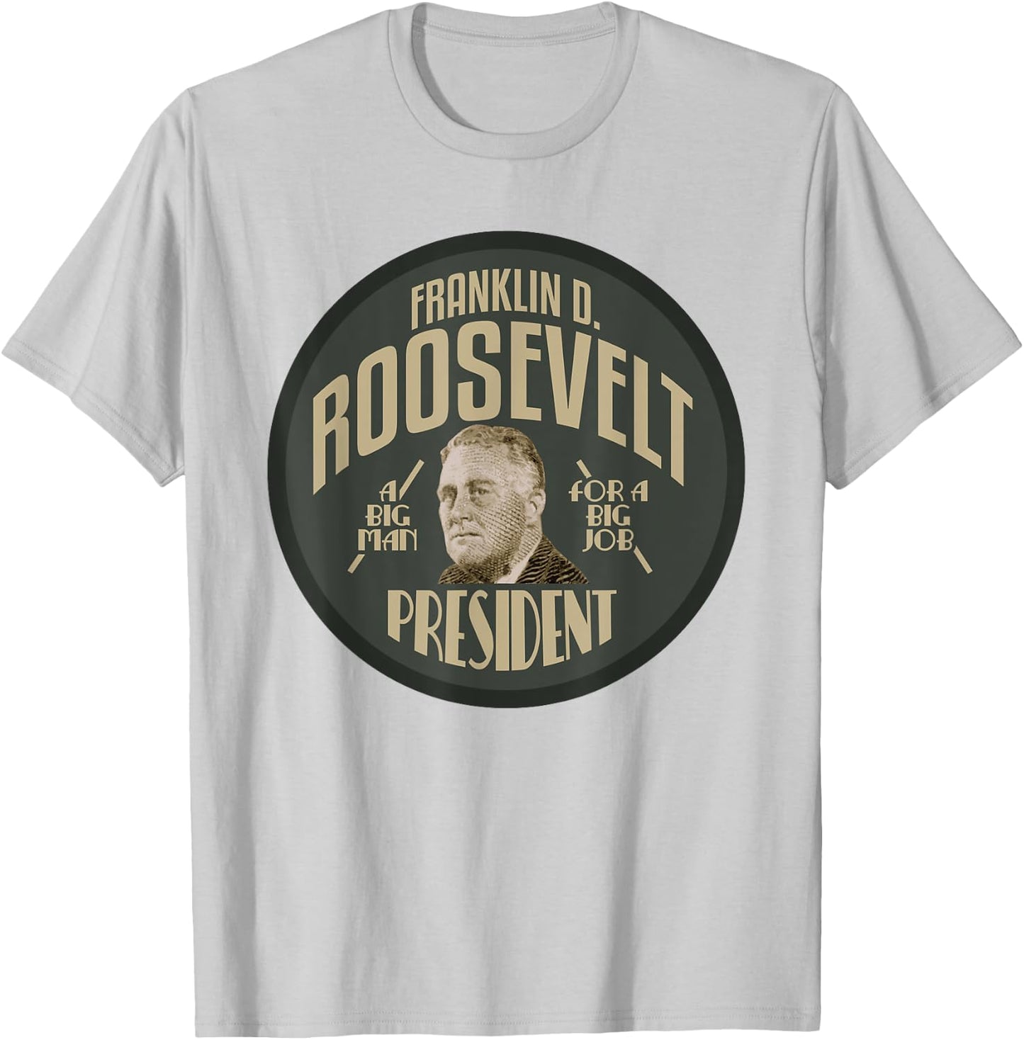 American History Gifts FDR President Franklin Roosevelt , Men's -Adults Grey Classic Fit Short Sleeve Collarless , Small T-Shirt - T-Shirt | Ash