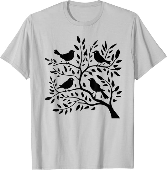 Birds On A tree Branch Birding Bird Watching Bird Shirt T-Shirt - T-Shirt | Ash