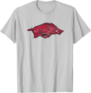 University of Arkansas Razorbacks Distressed Primary Logo T-Shirt - T-Shirt | Ash