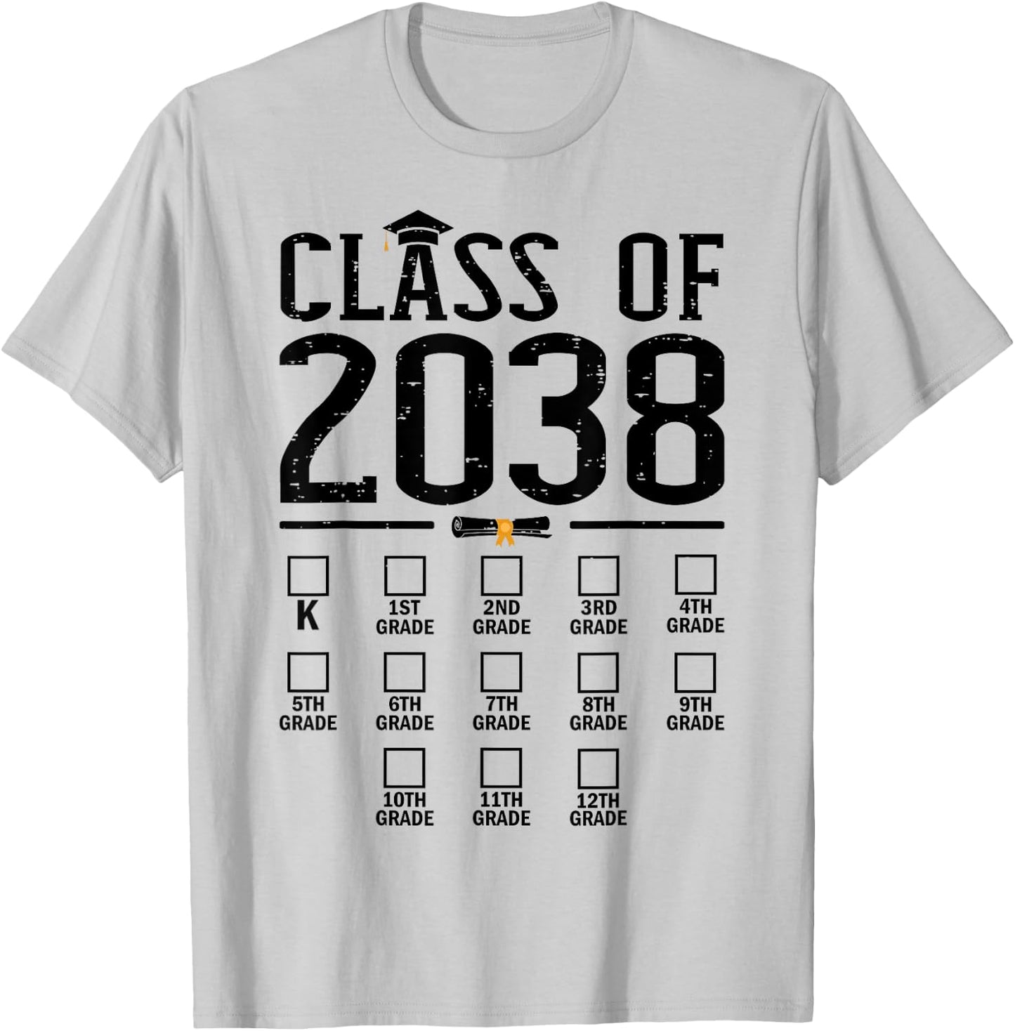 Class of 2038 grow with me checklist kindergarten 12th grade T-Shirt - T-Shirt | Ash