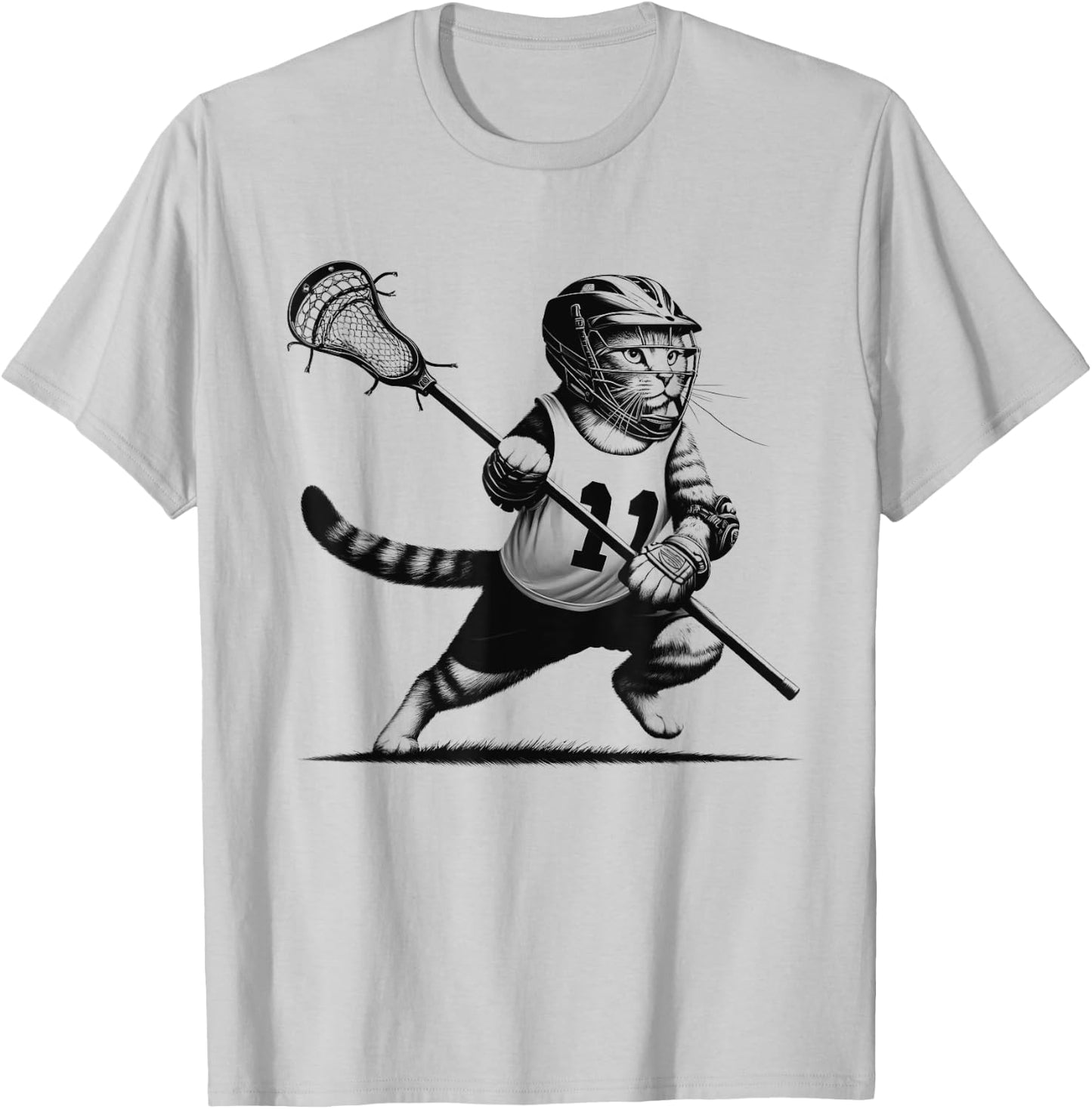 Vintage Cat Playing Lacrosse Kitten Lover Lacrosse Player Women Girls Kids T-Shirt - T-Shirt | Ash