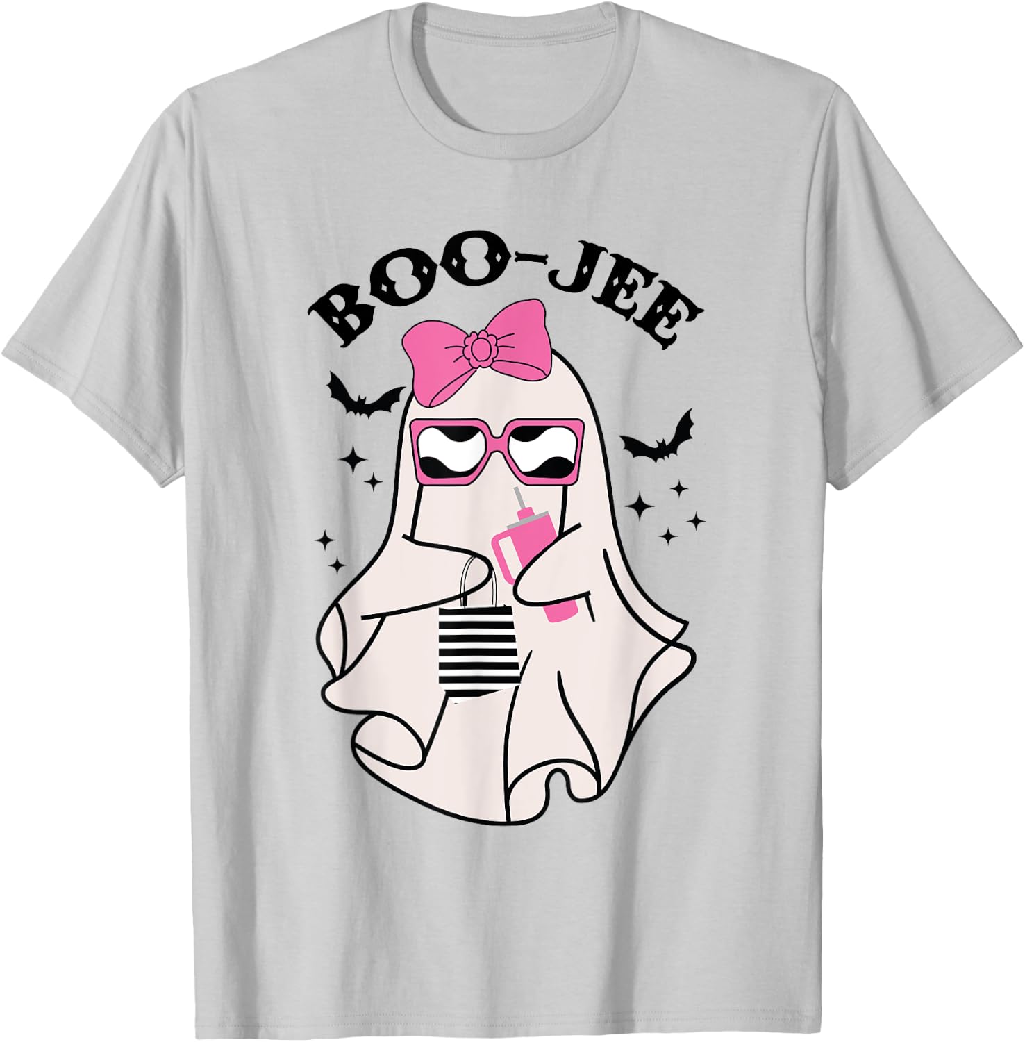 Boo-Jee Funny Halloween Cute Pink ghost Spooky season T-Shirt - T-Shirt | Ash