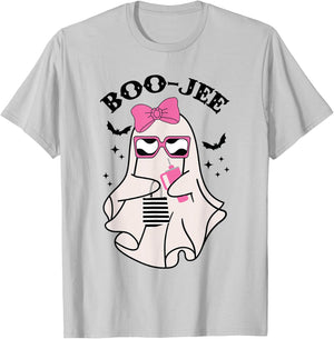 Boo-Jee Funny Halloween Cute Pink ghost Spooky season T-Shirt - T-Shirt | Ash