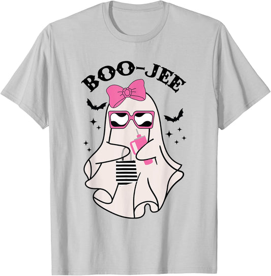 Boo-Jee Funny Halloween Cute Pink ghost Spooky season T-Shirt - T-Shirt | Ash