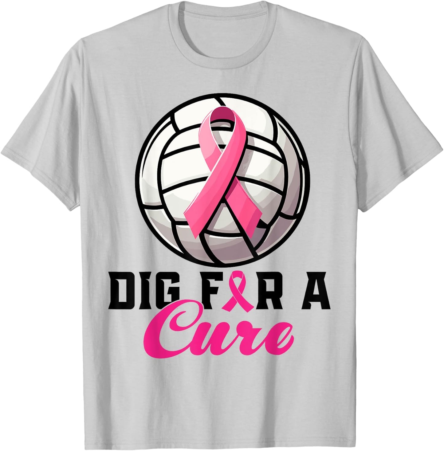 Dig For A Cure Breast Cancer Awareness Volleyball Pink T-Shirt - T-Shirt | Ash