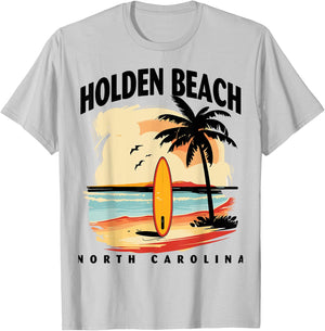 Holden Beach North Carolina Surfboard Surfing Men Women T-Shirt - T-Shirt | Ash