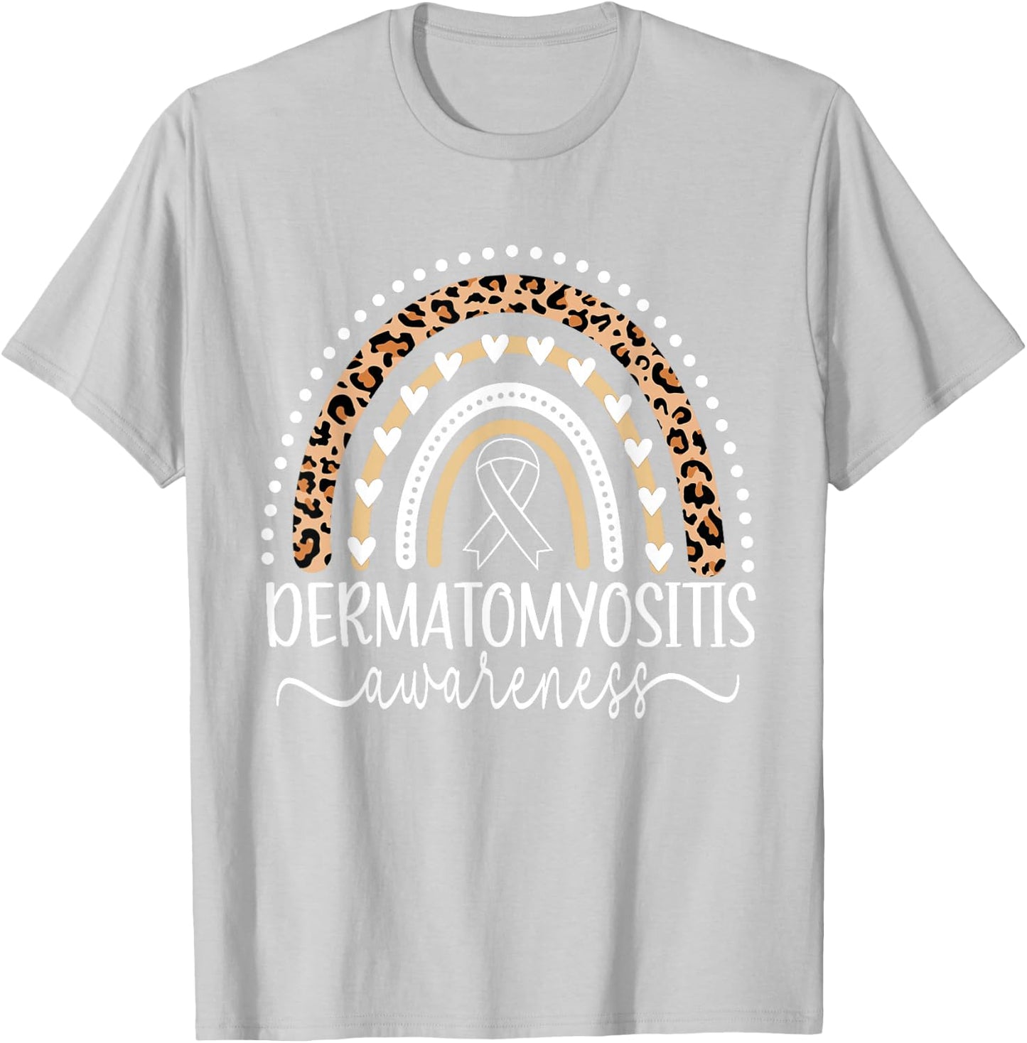 Wear Blue Dermatomyositis Awareness Leopard Rainbow T-Shirt - T-Shirt | Ash