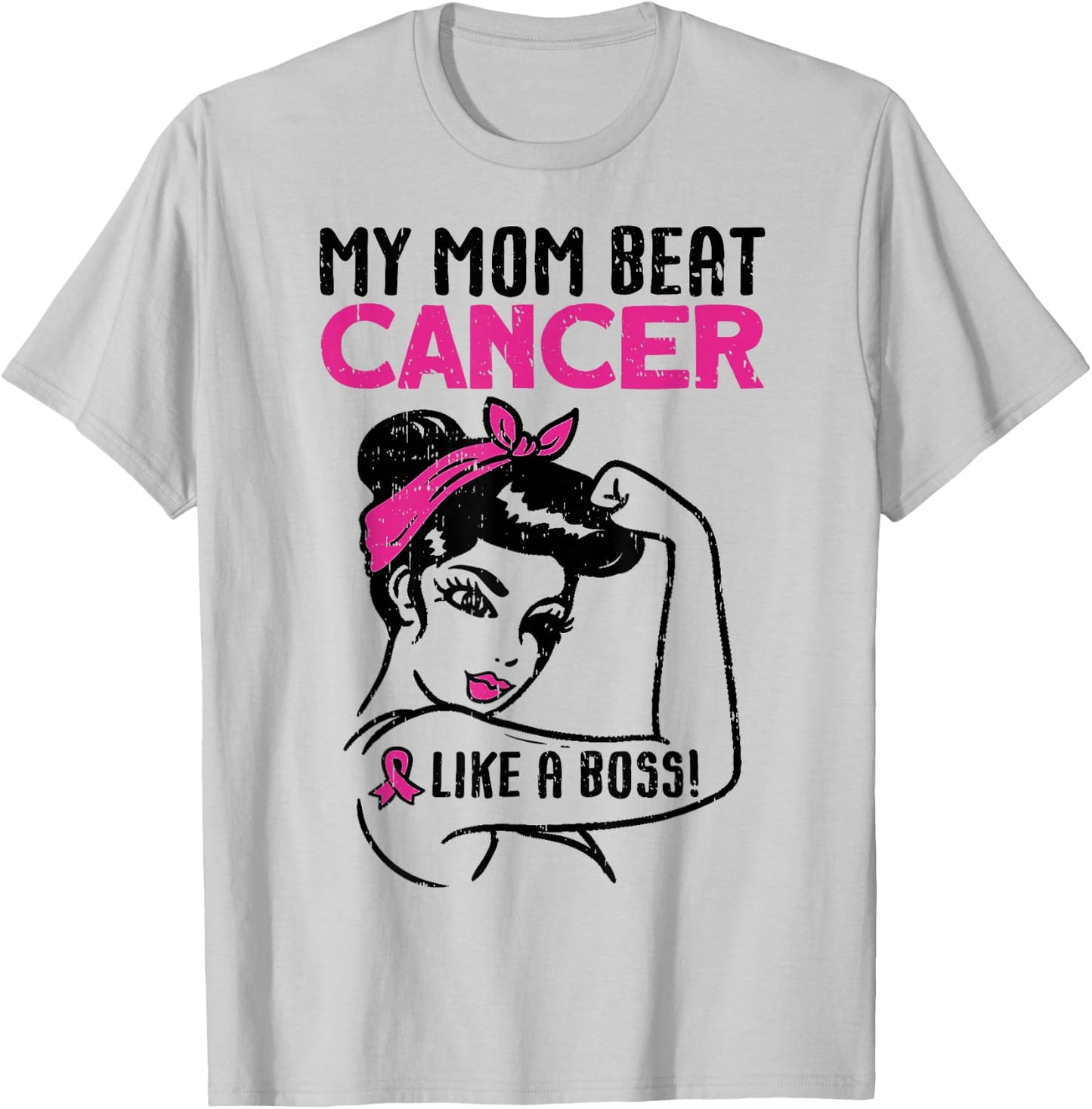 My Mom Beat Breast Cancer Like A Boss Warrior Survivor Fight T-Shirt - T-Shirt | Ash
