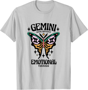 Gemini Social Butterfly Emotional Tornado Apparel T-Shirt - T-Shirt | Ash