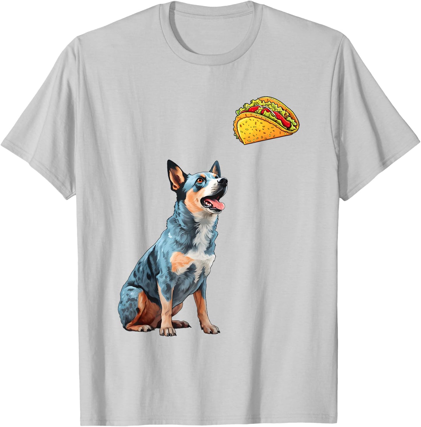 Blue Heeler Staring At Tacos, Funny Blue Heeler T-Shirt - T-Shirt | Ash