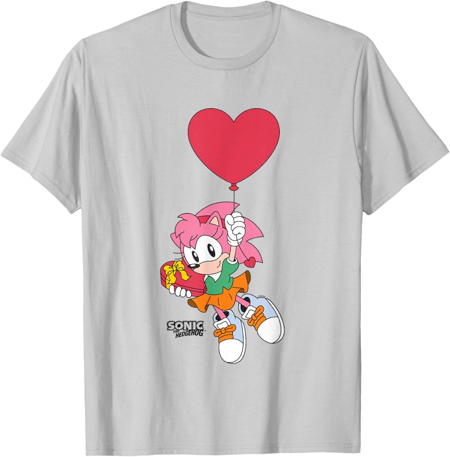 Sonic The Hedgehog Valentine's Day Cute Amy Rose Chest Logo T-Shirt - T-Shirt | Ash