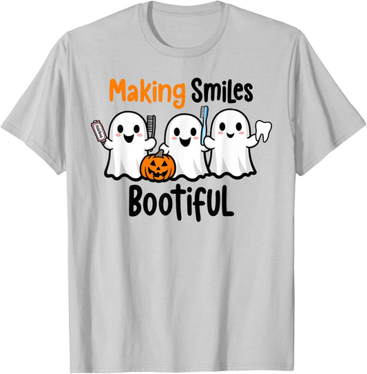 Making Smiles Bootiful Halloween Funny Ghost Dentist Dental T-Shirt - T-Shirt | Ash
