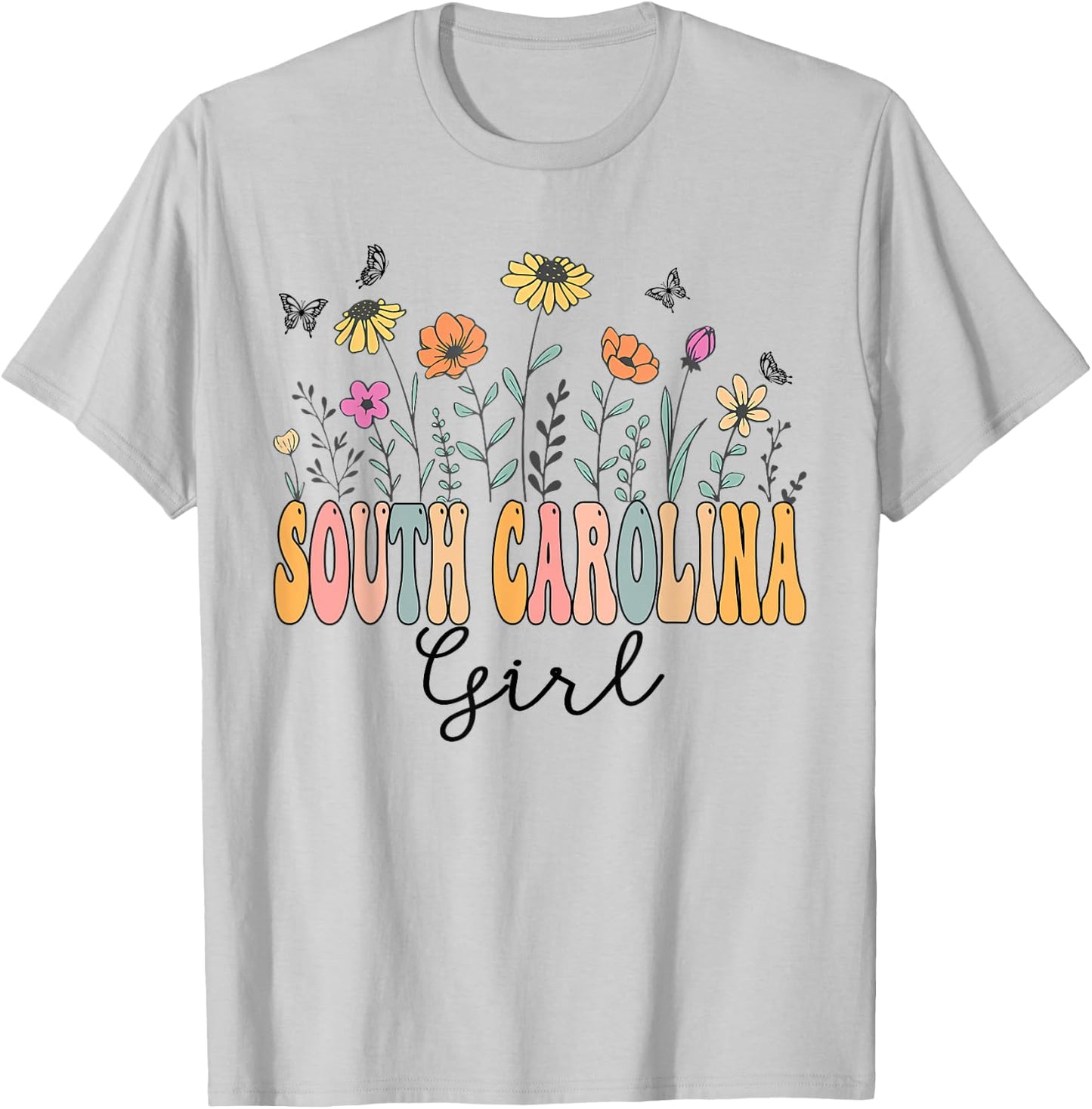 South Carolina Girl Wildflower Groovy South Carolina Lover T-Shirt - T-Shirt | Ash