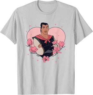Disney Mulan Valentine's Day Li Shang Heart Shape Chest Logo T-Shirt - T-Shirt | Ash