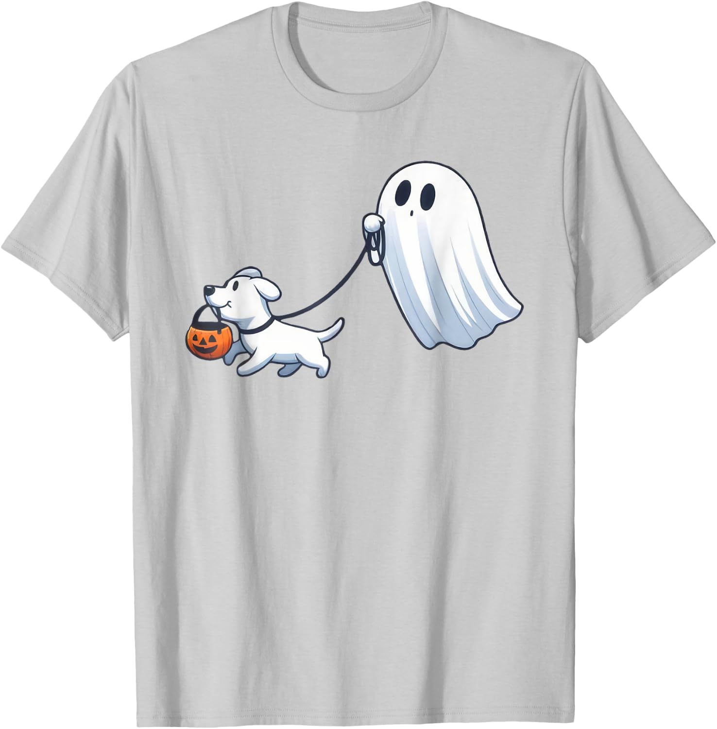 Ghost Walking Dog Ghost Dog Halloween Cute Spooky Dog Love T-Shirt - T-Shirt | Ash