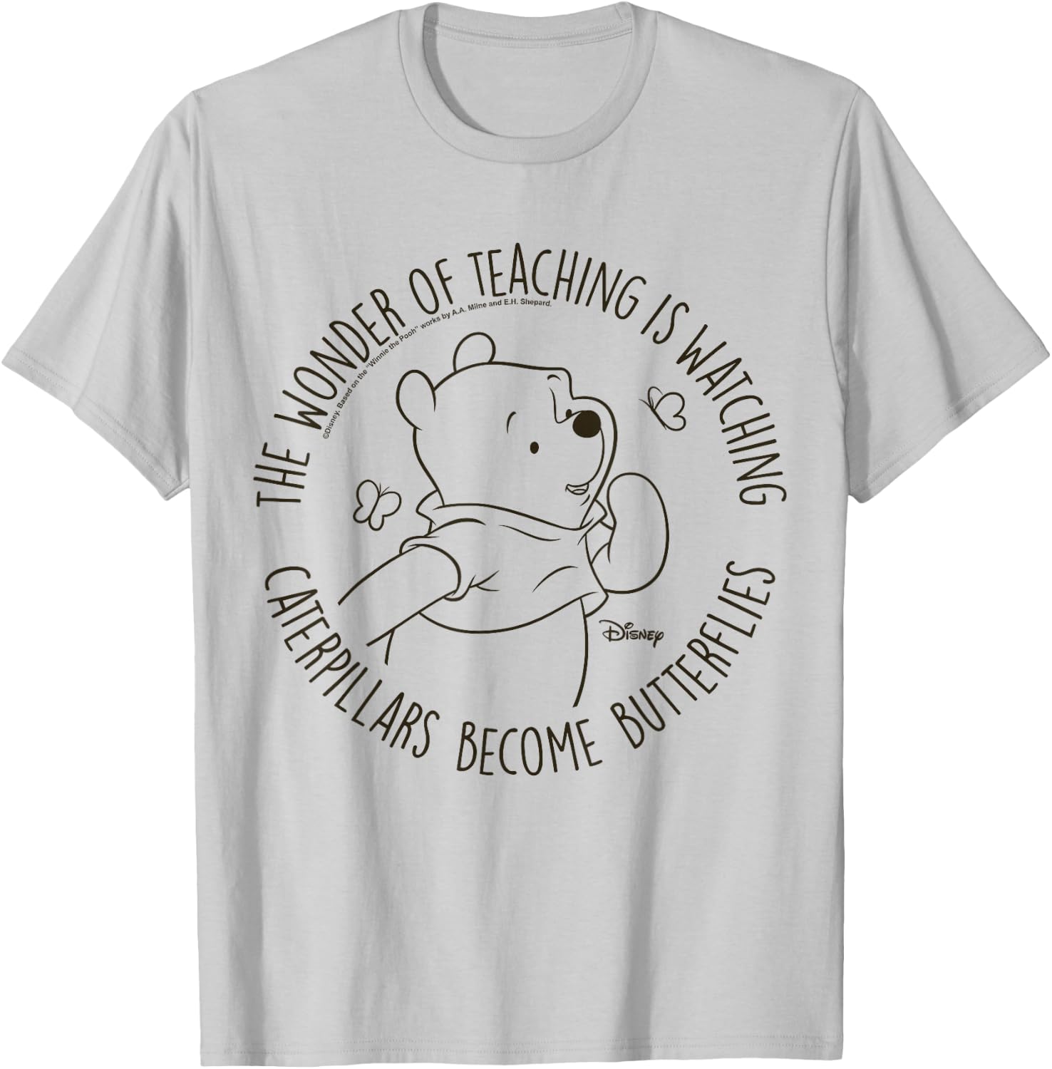 Winnie The Pooh - Pooh Caterpillars Become Butterflies T-Shirt - T-Shirt | Ash