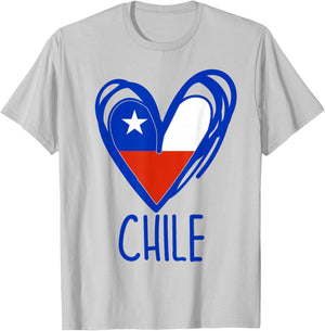 Patriotic Chile Flag Heart Graphic Chilean Pride Kids Girls T-Shirt - T-Shirt | Ash