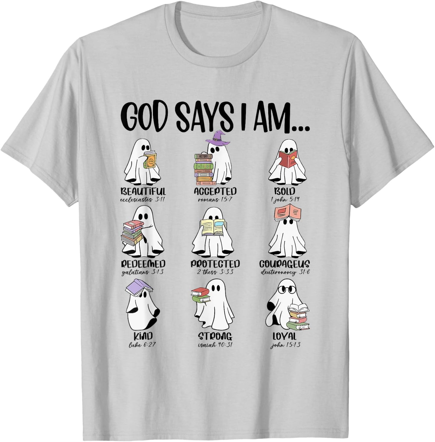 God Says I Am Cute Ghost Book Bookworm Halloween Women Men T-Shirt - T-Shirt | Ash