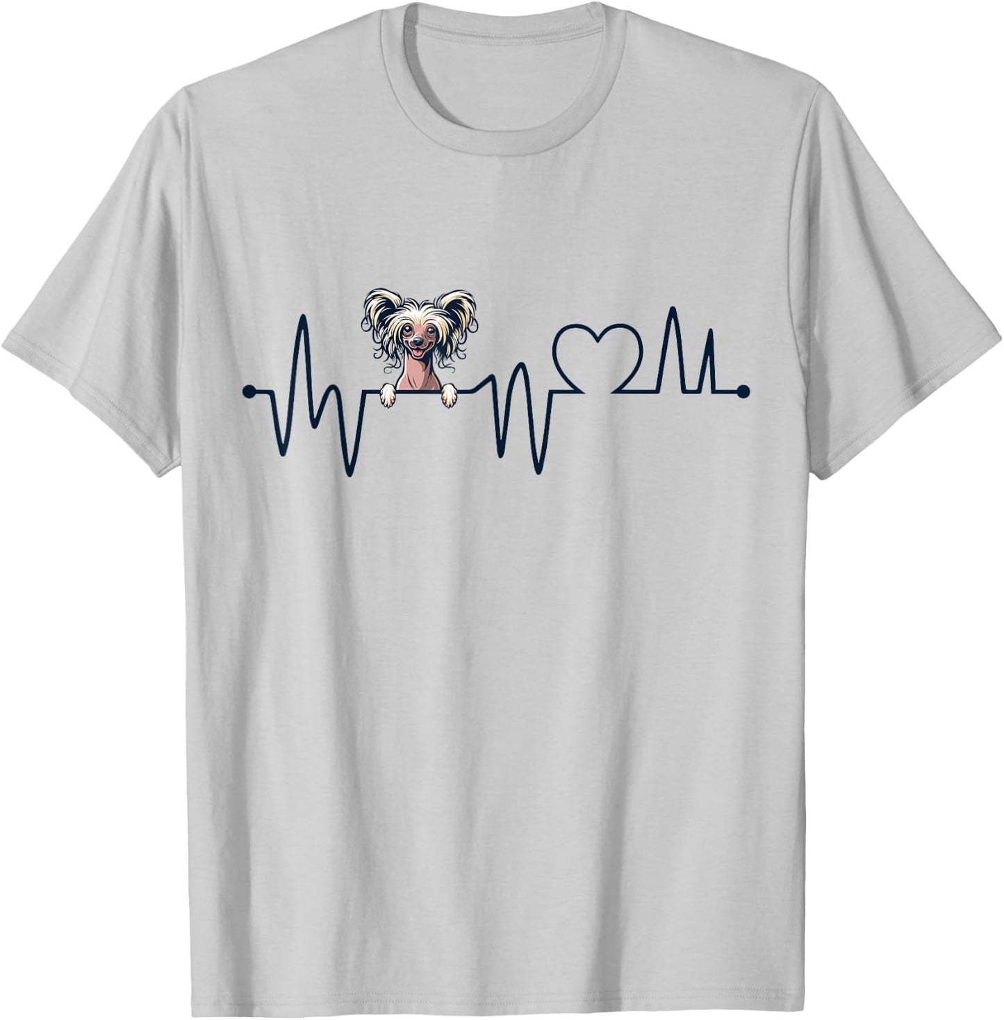 Chinese Crested Dog Heartbeat - Men Women Kids Crested Lover T-Shirt - T-Shirt | Ash