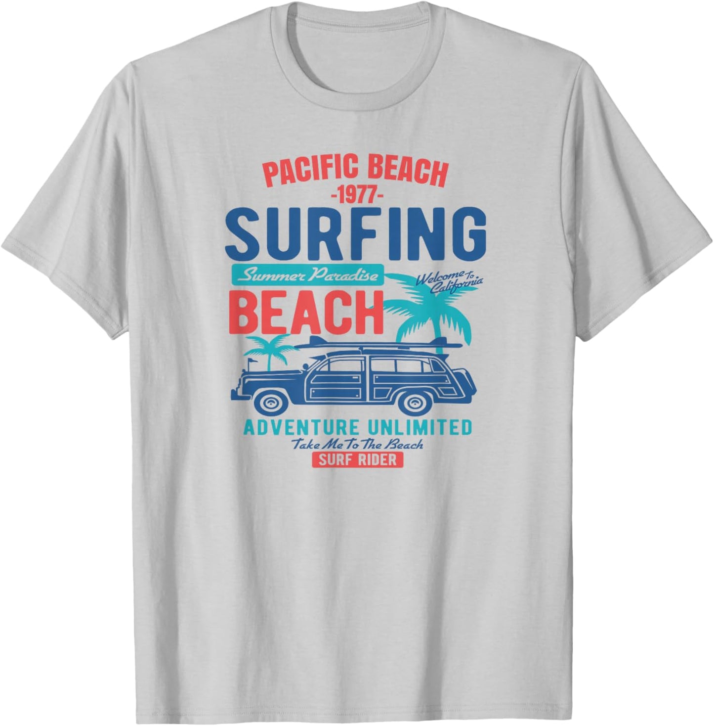 Vintage Style Pacific Beach California Surfing T-Shirt - T-Shirt | Ash