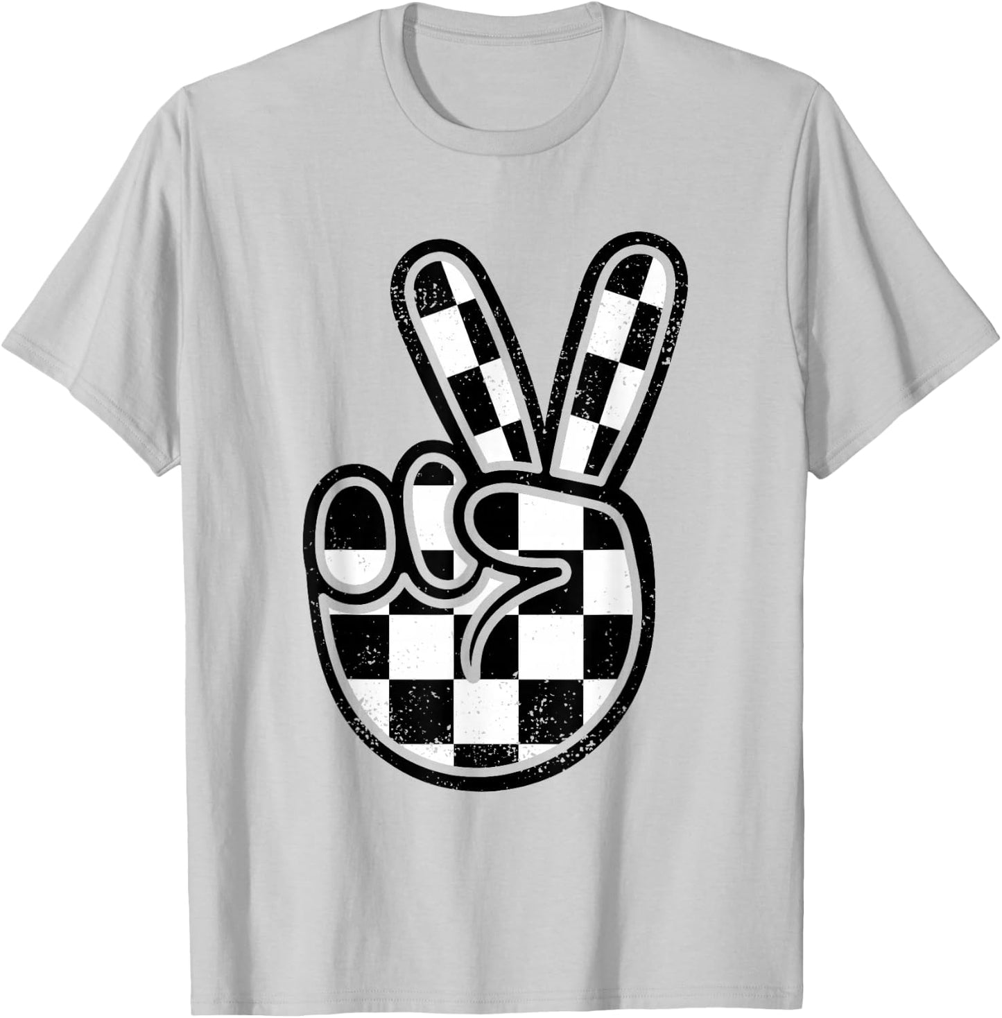Checkered Peace Sign 60s 70s 80s Race Car Gamer Boys Toddler T-Shirt - T-Shirt | Ash