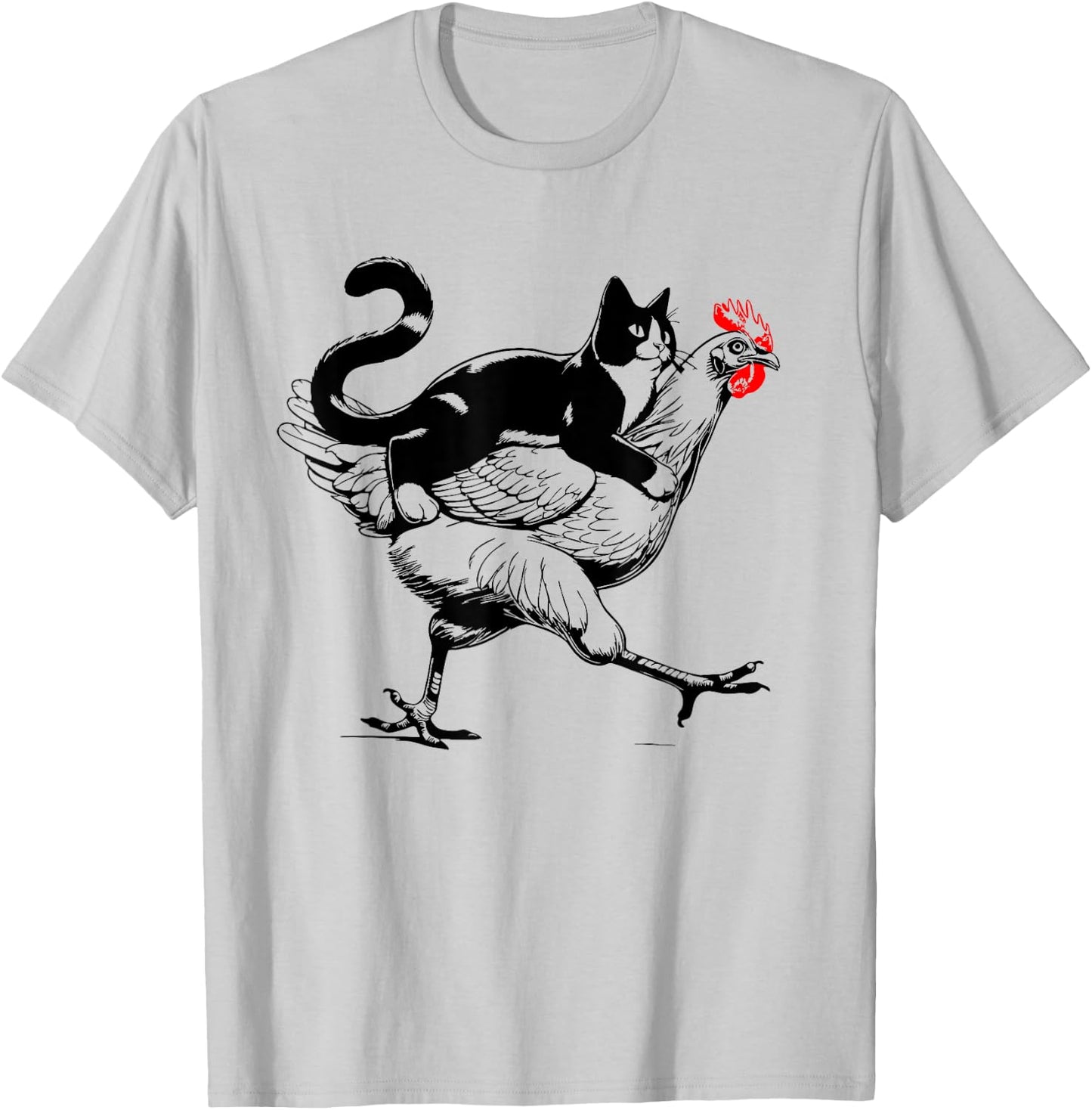 Tuxedo Cat on a Chicken Funny tuxedo cat riding a chicken Women Girls Kids T-Shirt - T-Shirt | Ash
