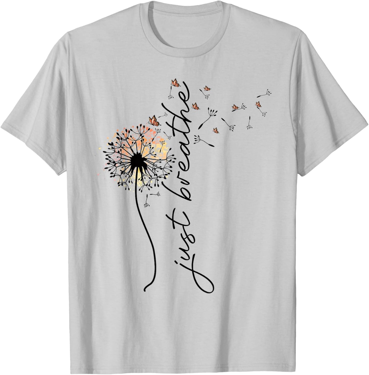 Just Breathe Dandelion and Buterflies Summer T-Shirt - T-Shirt | Ash