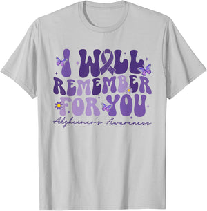 Retro I Will Remember For You Butterfly Alzheimers Awareness T-Shirt - T-Shirt | Ash