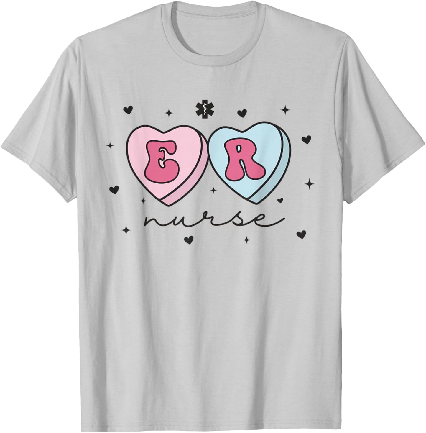 ER Nurse Valentine's Day Heart Candy Emergency Department ED T-Shirt - T-Shirt | Ash