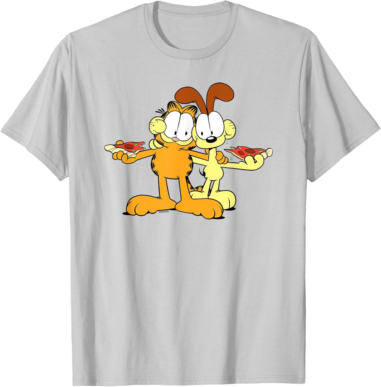 Garfield & Odie Happy Pizza Hug Cartoon Cat T-Shirt - T-Shirt | Ash