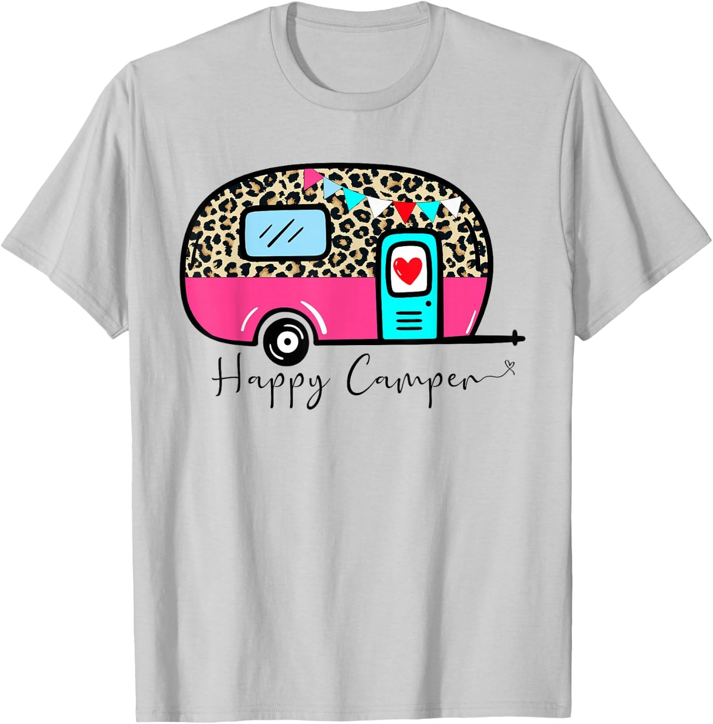 Camper Happy Summer Camp Camping Leopard Funny Glamping T-Shirt - T-Shirt | Ash