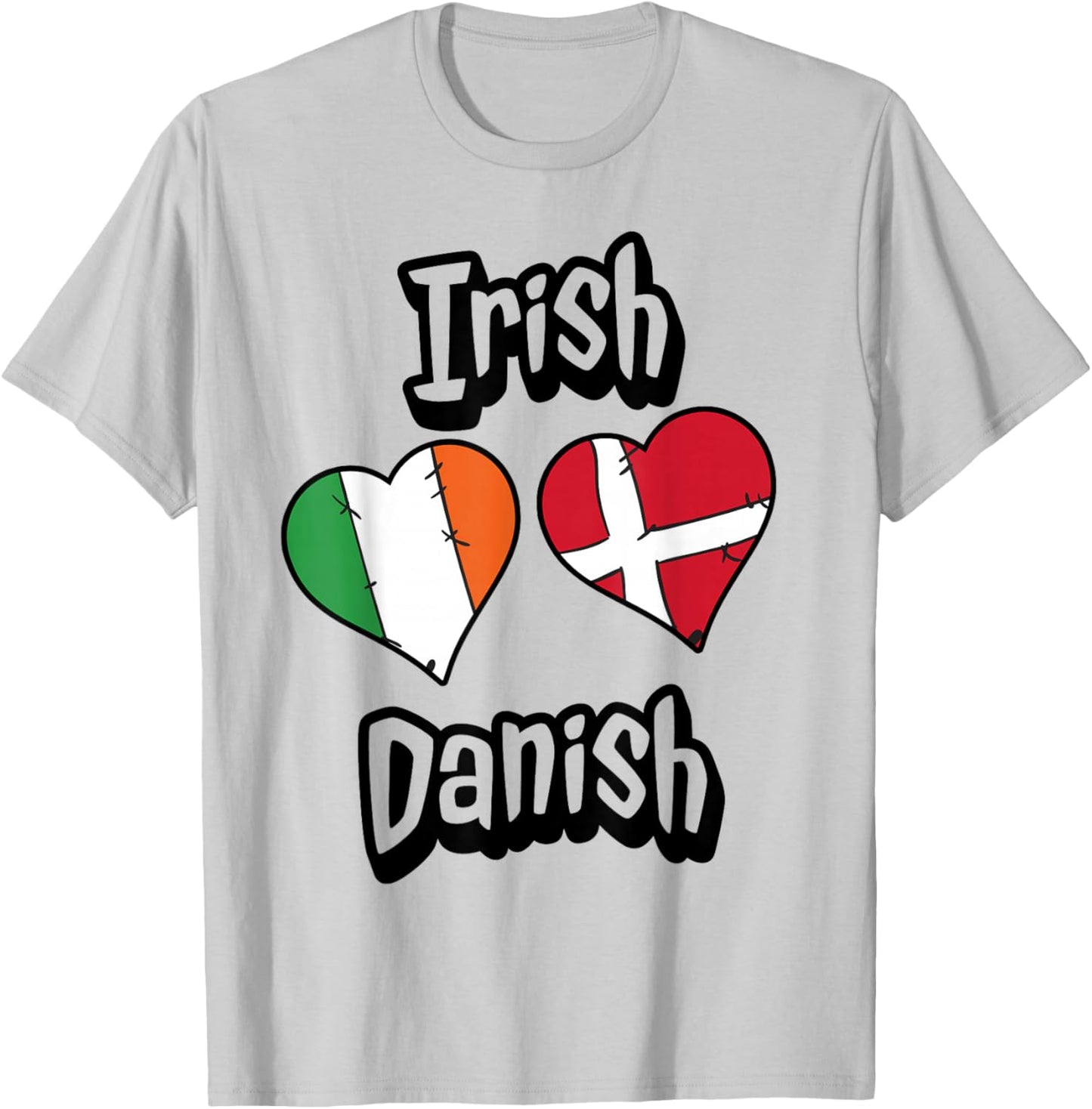 Irish Danish Flag Heart Combo Ireland Denmark T-Shirt - T-Shirt | Ash