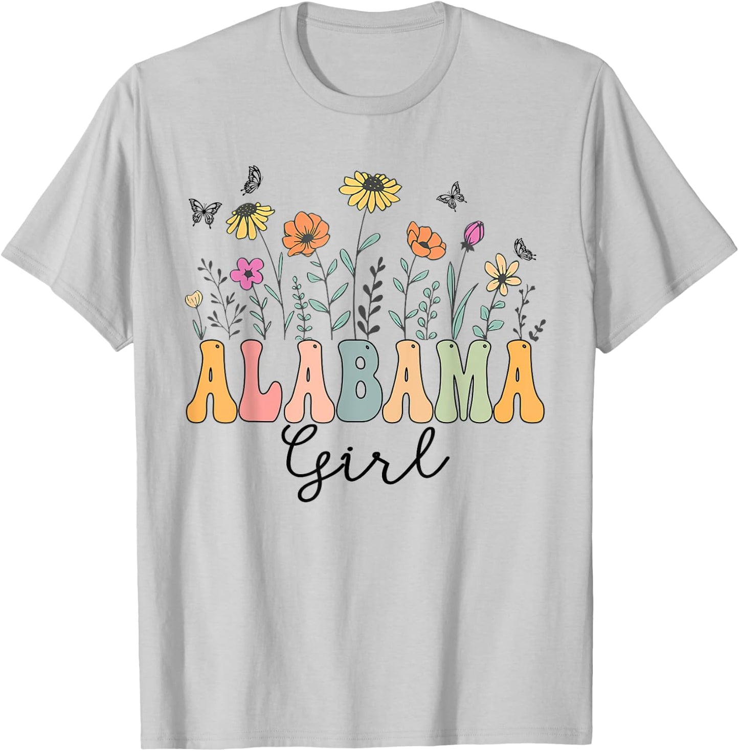 Alabama Girl Wildflower Groovy Alabama Lover T-Shirt - T-Shirt | Ash