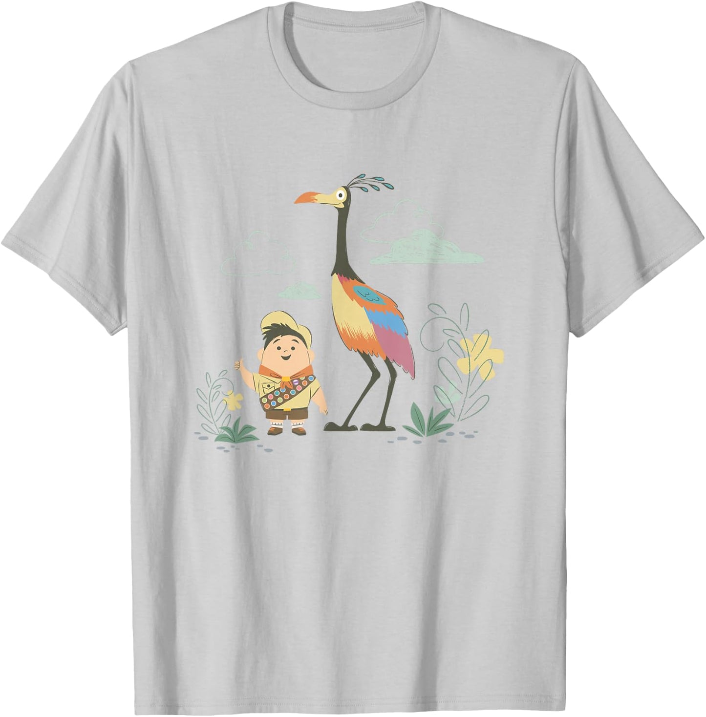 Disney Pixar Up Happy Cute Russell and Kevin Chest Logo T-Shirt - T-Shirt | Ash