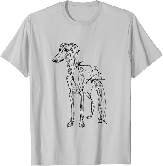 Silken Windhound Dog Line Art Minimalist Mom Dad T-Shirt - T-Shirt | Ash