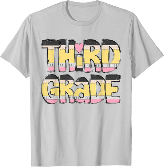Pencil Letter Teacher Student Third Grade Back To School T-Shirt - T-Shirt | Ash