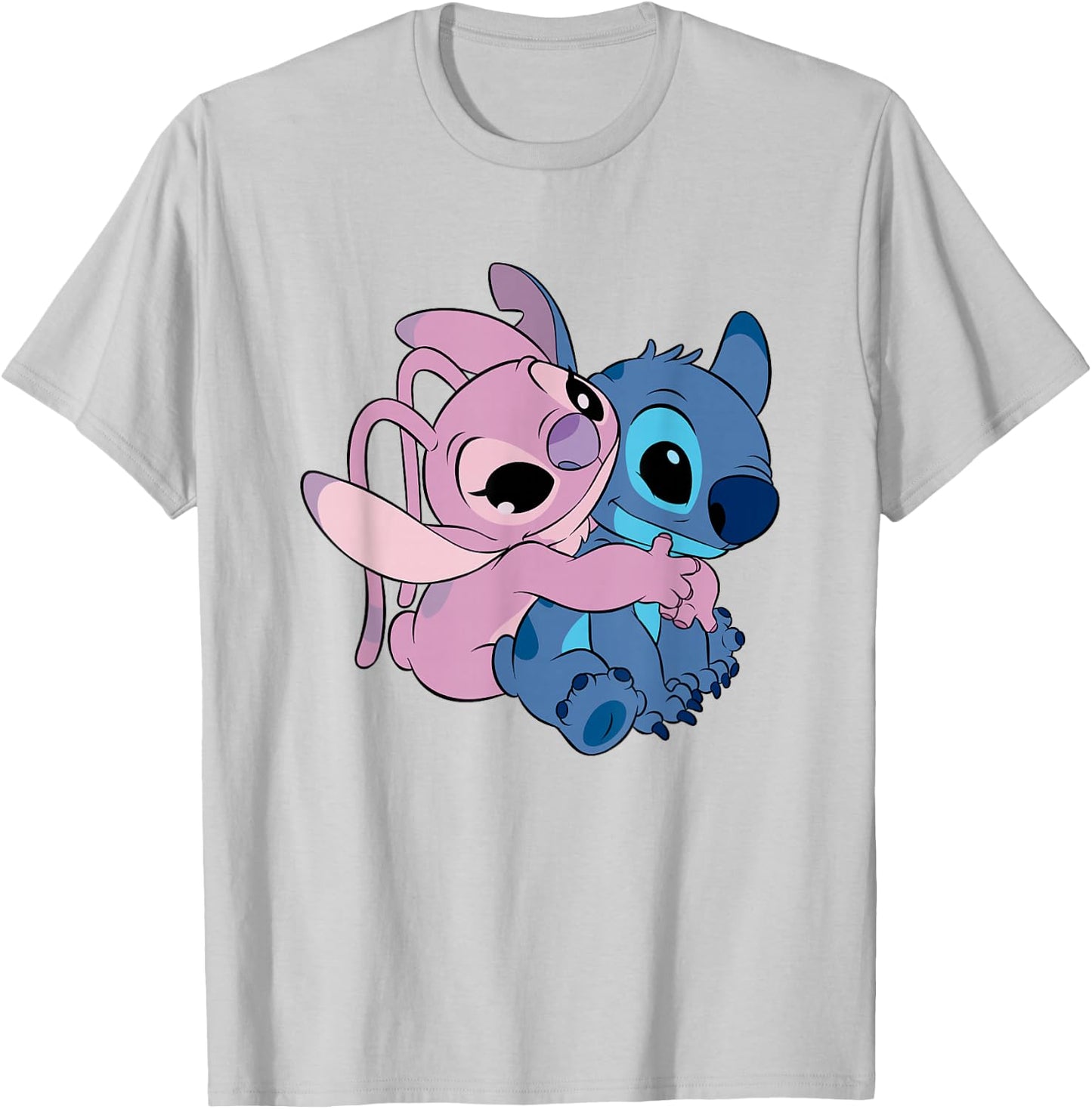 Disney Lilo & Stitch Cute Angel & Stitch Hugging Chest Logo T-Shirt - T-Shirt | Ash
