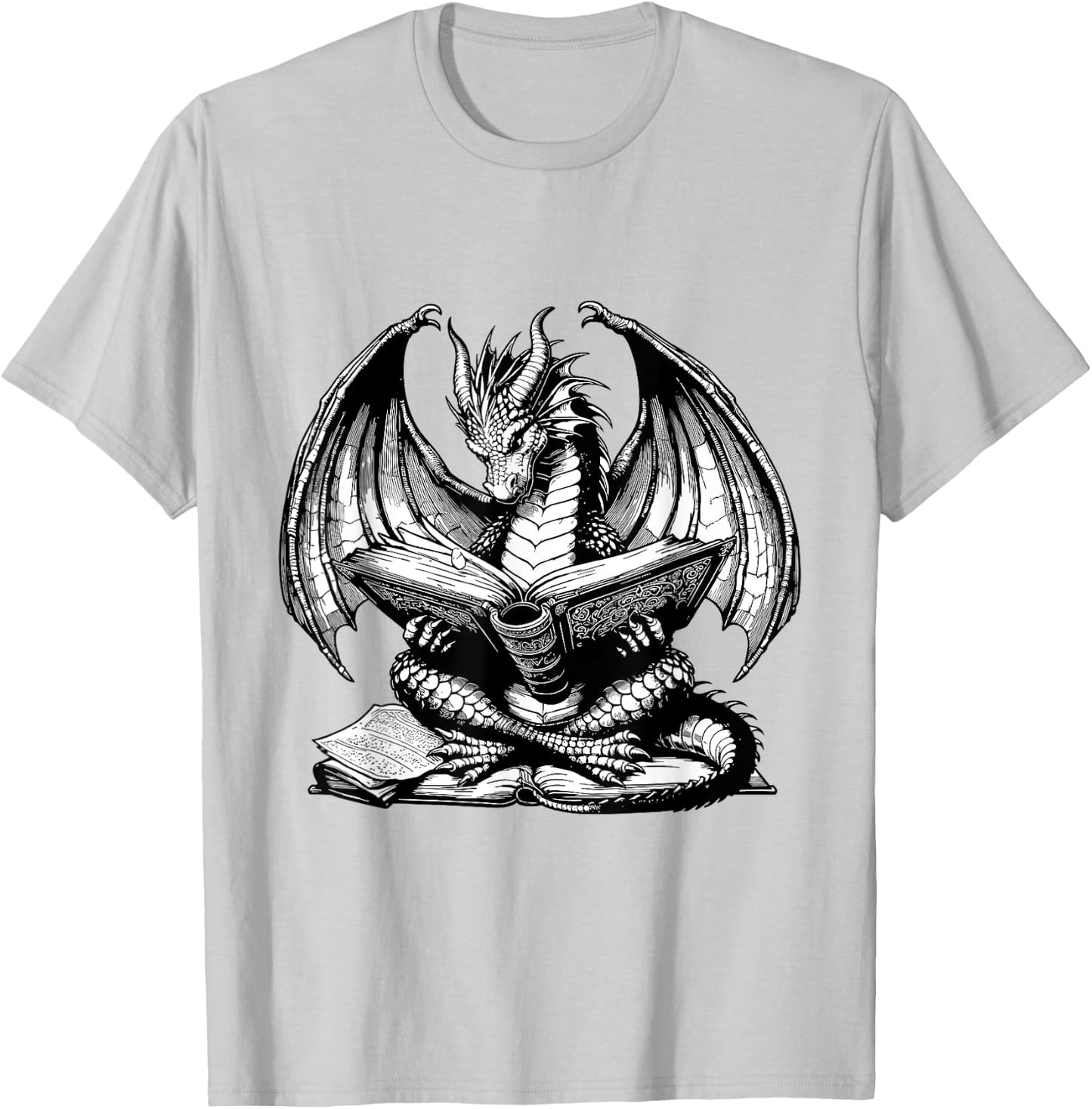 Dragon Reading Book Bookworm Books Dragon Lover Learning T-Shirt - T-Shirt | Ash