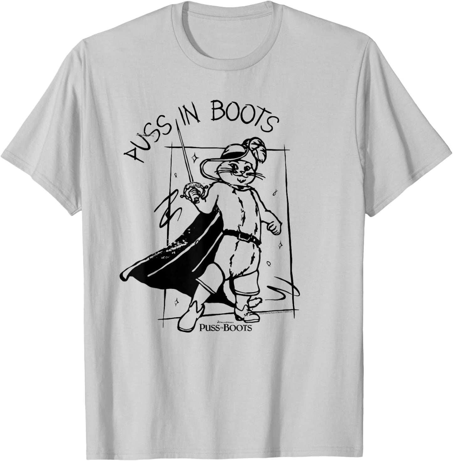 DreamWorks Puss in Boots Sketch T-Shirt - T-Shirt | Ash