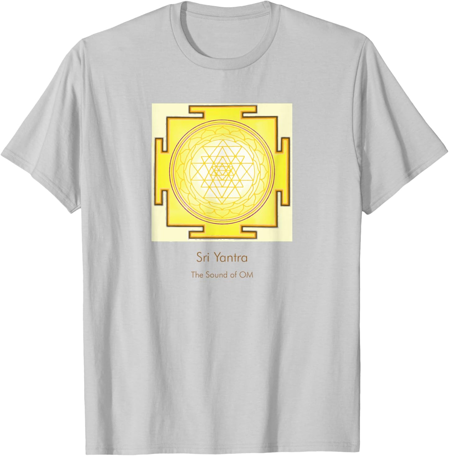 Sacred Geometry Golden Sri Yantra Sound of OM T-Shirt - T-Shirt | Ash