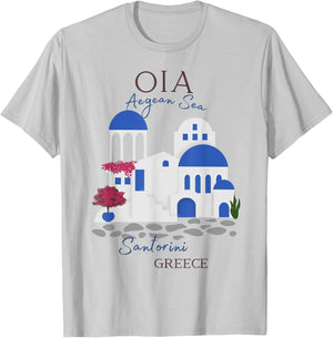 Travel Greek Island Santorini Greece Oia Village Blue Church T-Shirt - T-Shirt | Ash
