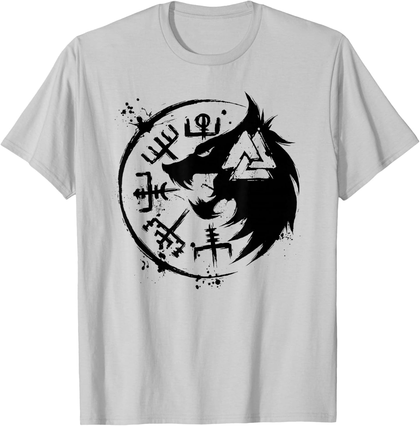 Fenrir Wolf Fenris-Wolf - Viking Vegvisir Valknut T-Shirt - T-Shirt | Ash