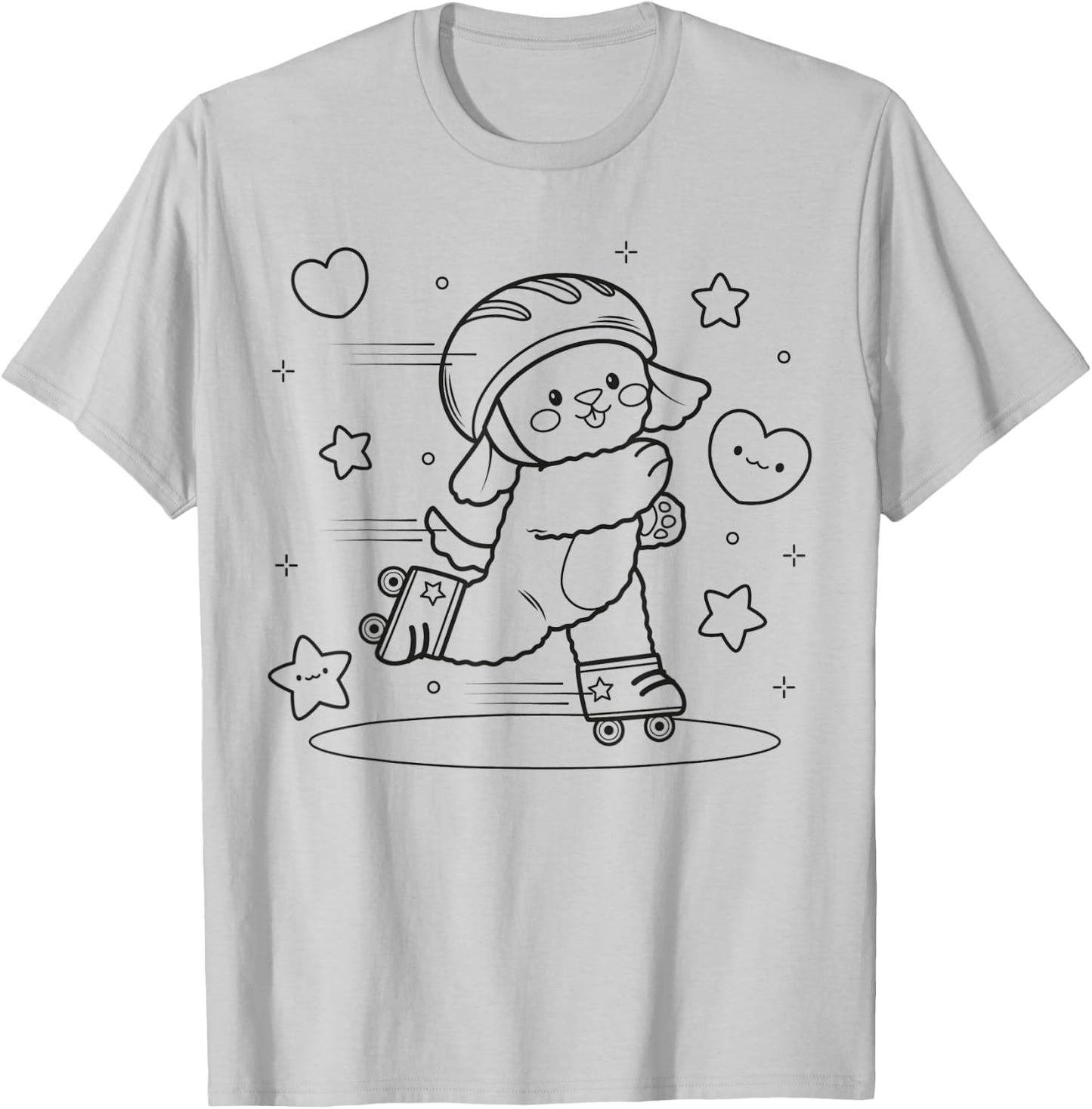 Dog roller skating to paint and color T-Shirt - T-Shirt | Ash