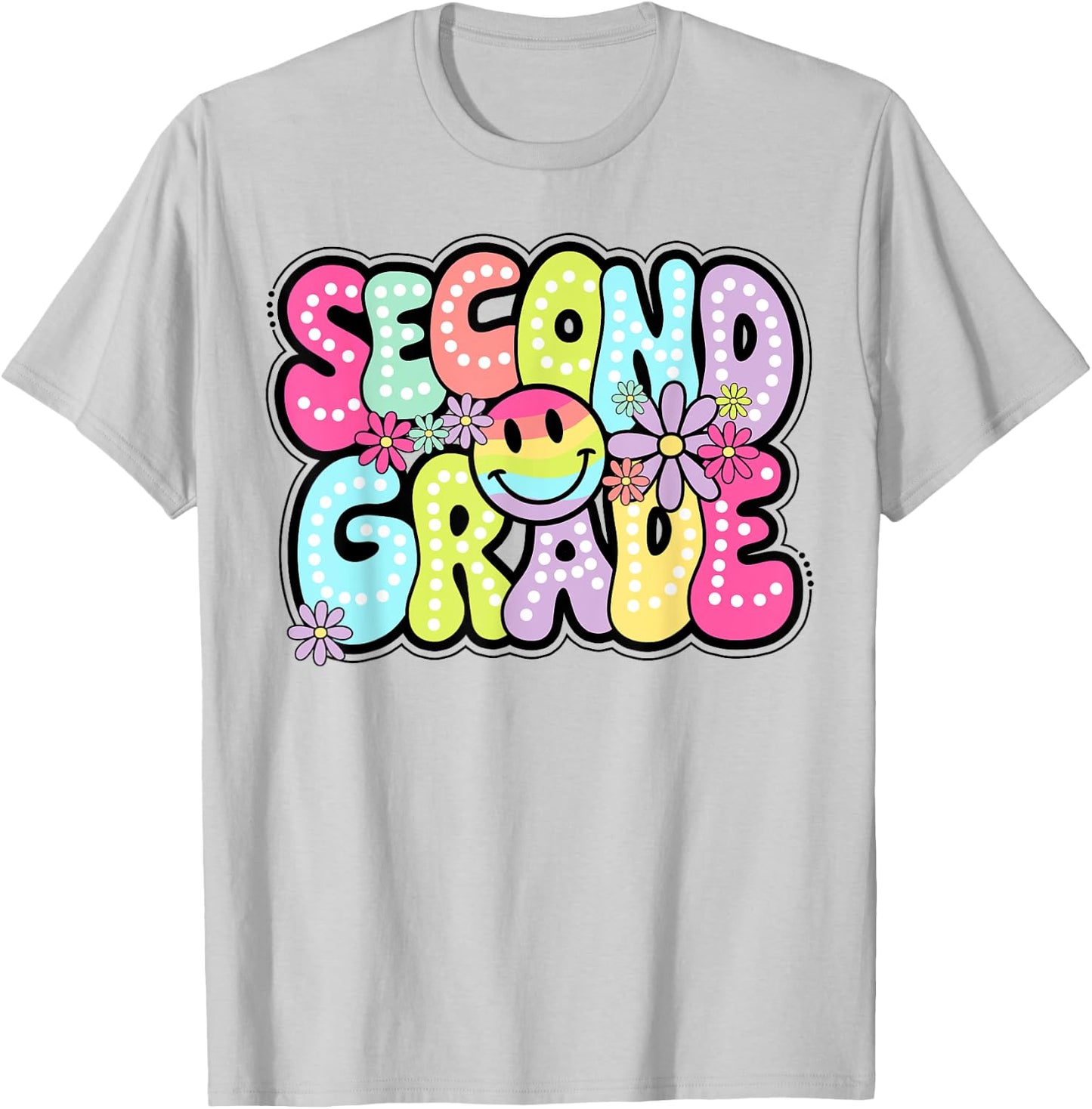 Second Grade Groovy Happy First Day Of School Bright Dots T-Shirt - T-Shirt | Ash