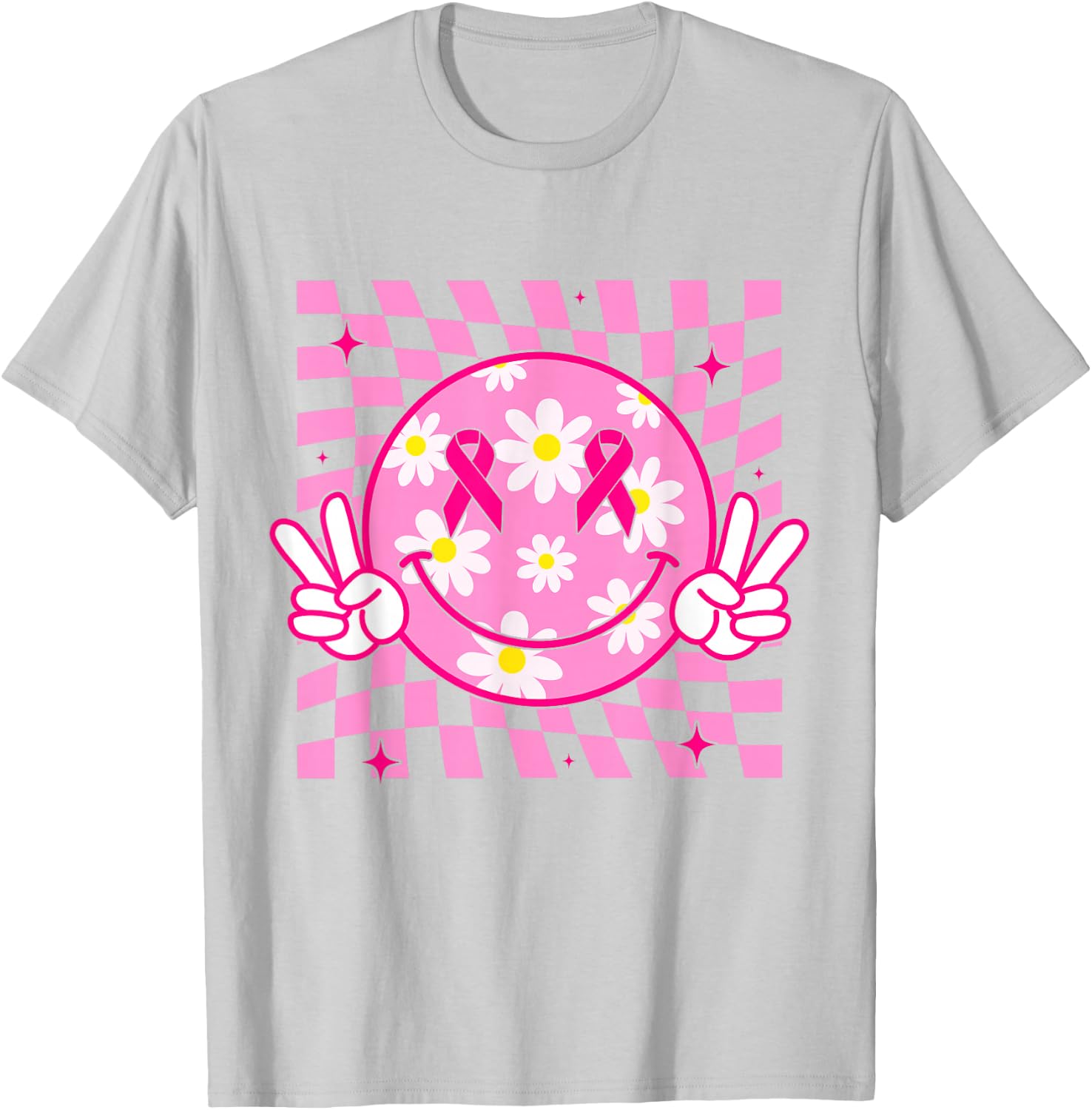 Breast Cancer Shirt Women Smile Face Breast Cancer Awareness T-Shirt - T-Shirt | Ash